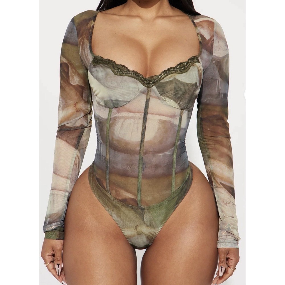 Fashion Nova Midnight Fantasy Mesh Bodysuit - Size XL NWT